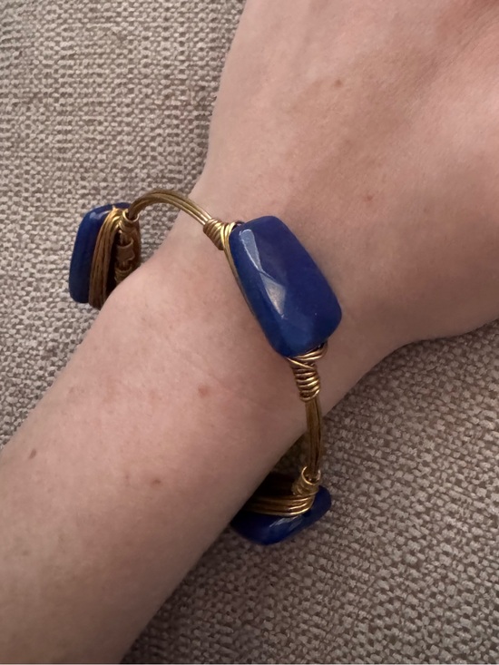 Jewelry - Gold-Tone Wire Bracelet with Royal Blue Stone Accents